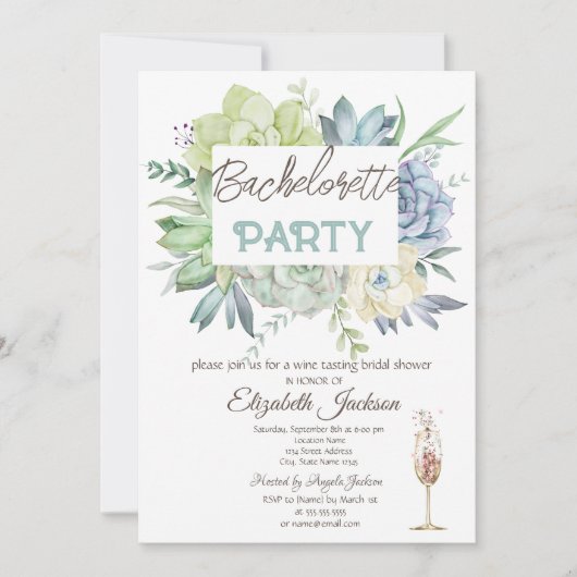 Invitation Aquarelle Cactus Succulentes Points Enterrement de (Devant)