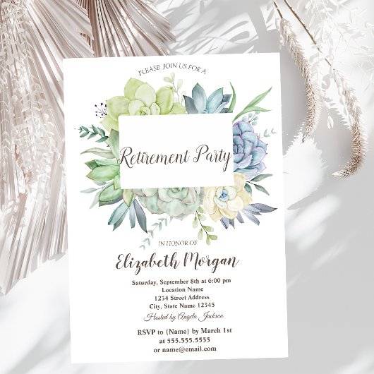 Invitation Aquarelle Cactus Succulentes Points Retraite