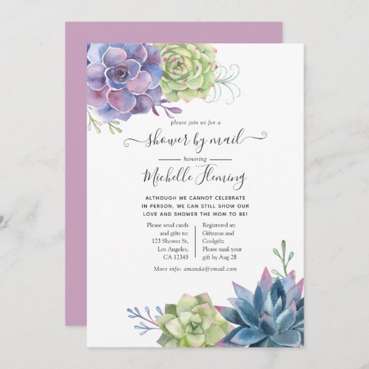 Invitation Aquarelle Cactus Succulents Baby shower par courri (Devant / Derrière)