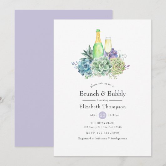 Invitation Aquarelle Cactus Succulents Brunch et Bubbly (Devant / Derrière)