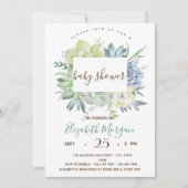 Invitation Aquarelle Cactus Succulents Points Baby shower (Devant)