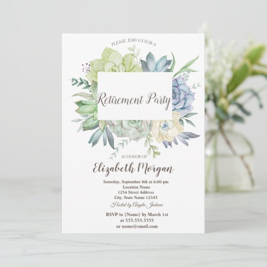 Invitation Aquarelle Cactus Succulents Points Retrait (Debout devant)