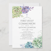 Invitation Aquarelle Cactus Succulents première sainte commun (Devant)