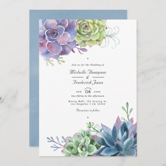 Invitation Aquarelle Cactus Succulents QR Code Mariage (Devant / Derrière)