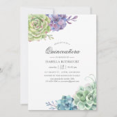 Invitation Aquarelle Cactus Succulents Quinceañera (Devant)