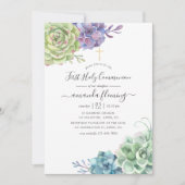 Invitation Aquarelle Cactus Succulents Sainte Communion (Devant)
