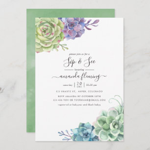 Invitation Aquarelle Cactus Succulents Sip and See