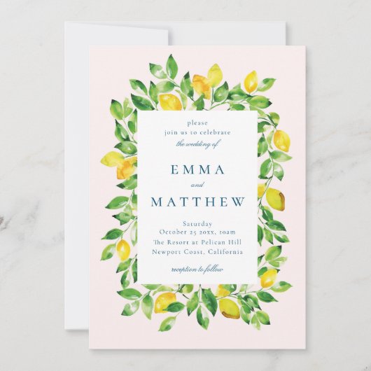 Invitation Aquarelle Cadre citron en Arrière - plan beige (Devant)