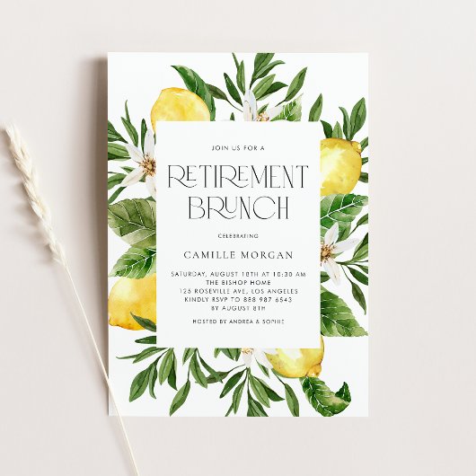 Invitation Aquarelle Cadre citron Retraite botanique Brunch