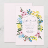 Invitation Aquarelle, Cadre floral Joyeux Pâques, Brunch (Devant / Derrière)