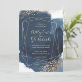 Invitation Aquarelle cadre géométrique marine et or (Debout devant)