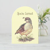Invitation Aquarelle Californie Quail Bird Love Anniversaire (Debout devant)