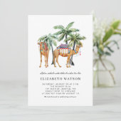 Invitation Aquarelle Camels Palm Trees Fête des mariées du dé (Debout devant)