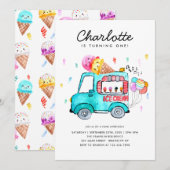 Invitation Aquarelle Camion Balloon Enfants Crème de glace An (Devant / Derrière)