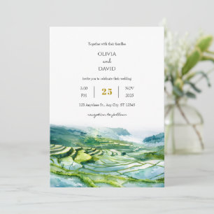 Invitation Aquarelle Campagne Côtière Champ Plage Mariage