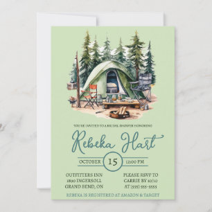 Invitation Aquarelle Camping, Tente, Extérieur, Fête des mari