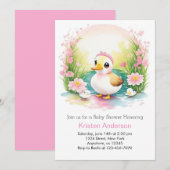 Invitation Aquarelle Canard mignon Baby shower rose fille (Devant / Derrière)