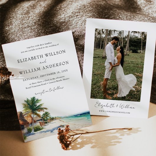 Invitation Aquarelle Cancun Mexico Beach Mariage Photo