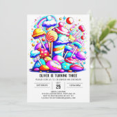 Invitation Aquarelle Candyland anniversaire (Debout devant)