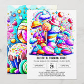 Invitation Aquarelle Candyland anniversaire (Devant / Derrière)