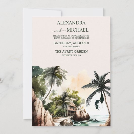Invitation Aquarelle Caraibes Destination Mariage (Devant)