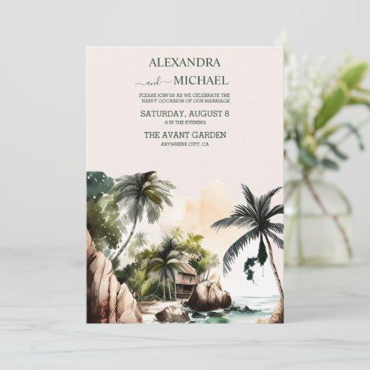 Invitation Aquarelle Caraibes Destination Mariage (Debout devant)