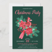 Invitation Aquarelle Cardinal Bird Fleur Noël (Devant)