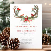 Invitation Aquarelle Cardinal Oiseaux Antlers Noël