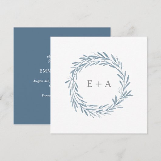 Invitation Aquarelle Carré de monogramme de couronne Enregist (Devant / Derrière)