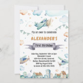 Invitation Aquarelle Cartoon Avions Anniversaire de enfant In (Devant)