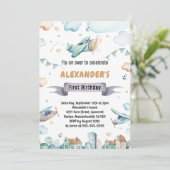 Invitation Aquarelle Cartoon Avions Anniversaire de enfant In (Debout devant)