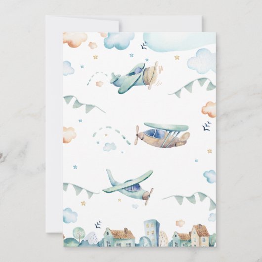 Invitation Aquarelle Cartoon Avions Anniversaire de enfant In (Dos)