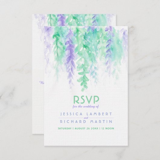 Invitation Aquarelle cascade vert violet mariage RSVP (Devant / Derrière)