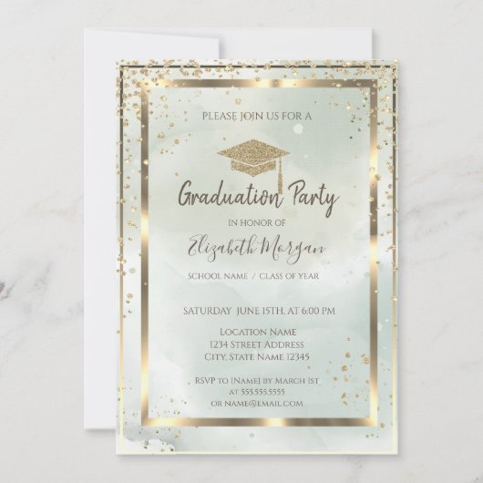 Invitation Aquarelle Casquette de la gamme Gold Frame Green G (Devant)