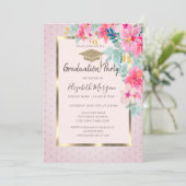 Invitation Aquarelle Casquette Gold Grad Fleurs Dots Graduati (Debout devant)