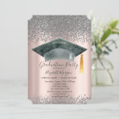 Invitation Aquarelle Casquette gradué, Diamants Rose graduati (Debout devant)