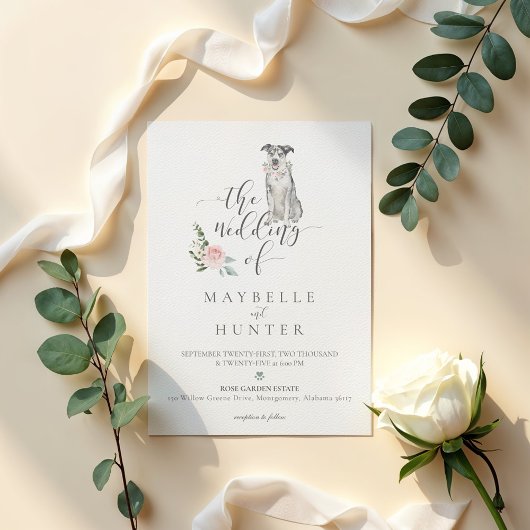 Invitation Aquarelle Catahoula Leopard Chien & Rose Floral