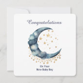 Invitation Aquarelle céleste Lune & Étoiles (Devant)