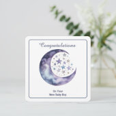 Invitation Aquarelle céleste Lune & Étoiles (Debout devant)