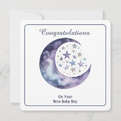 Invitation Aquarelle céleste Lune & Étoiles (Devant)