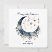 Invitation Aquarelle céleste Lune & Étoiles (Devant)