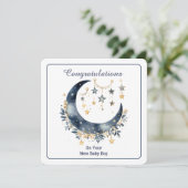 Invitation Aquarelle céleste Lune & Étoiles (Debout devant)