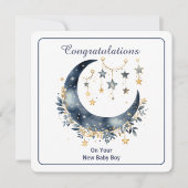 Invitation Aquarelle céleste Lune & Étoiles (Devant)