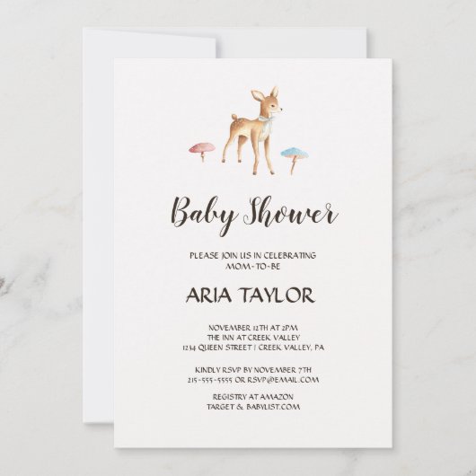 Invitation Aquarelle Cerf de Bébé avec Baby shower de Champig (Devant)