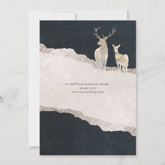 Invitation Aquarelle Cerf Élégant Mariage rustique d'hiver (Dos)