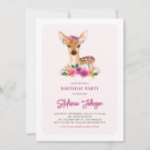Invitation Aquarelle Cerf Fleurs pourpres Anniversaire (Devant)
