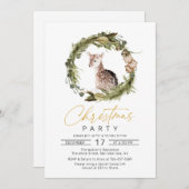 Invitation Aquarelle Cerf Pin Wire NoëlFête (Devant / Derrière)