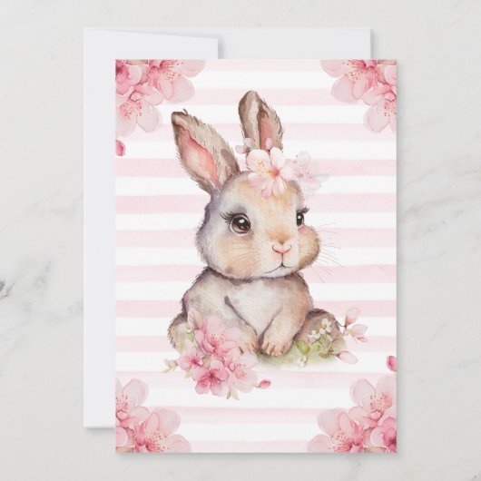 Invitation Aquarelle Cerise Fleurs Rabbit 1er Anniversaire (Dos)
