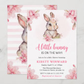 Invitation Aquarelle Cerisier Fleurs Baby shower lapin (Devant / Derrière)