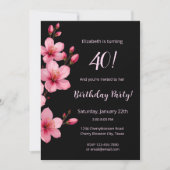 Invitation Aquarelle Cerisier Fleurs Rose Noir Anniversaire (Devant)